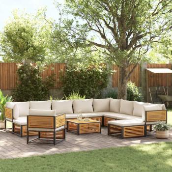 Set de mobilier de jardin 12 pièces en bois d'acacia avec coussins
