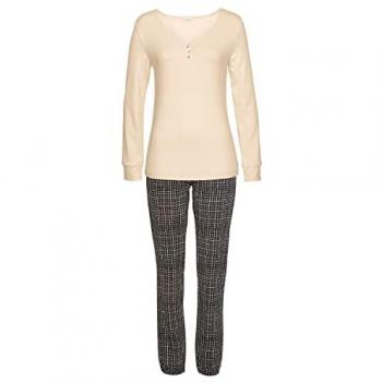 LASCANA Pyjama, (2 tlg.), mit geripptem Langarmshirt