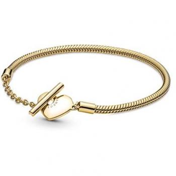 Brazalete de Serpiente T‑Barra Oro 14K con Corazón Moments