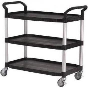 Three Tier Plastic Utility Tray Trolley with Open Sides and Ends