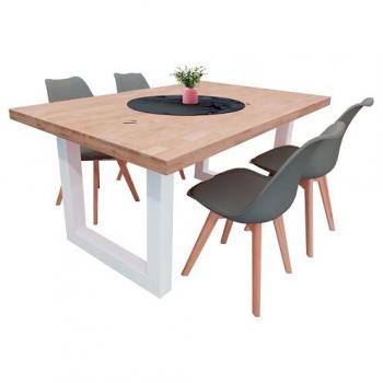 Estilo Nordic: Mesa Fija + 4 Sillas Rosas, Blancas y Grises