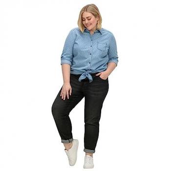 Stretch-Jeans SHEEGO Große Größen Gr. 48, Normalgrößen, schwarz (schwarz denim), Damen, Obermaterial: 99% Baumwolle, 1% Elasthan, unifarben, Jeans, mit breitem High-Waist-Bund