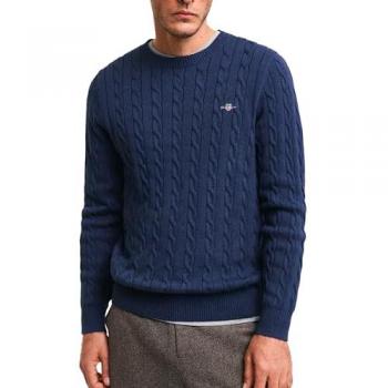 Gant Rundhalsausschnitt Strickpullover in Jeansblau Melange, Größe XXXL