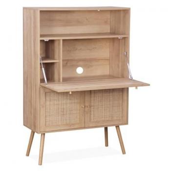 Sweeek Natural Finish Writing Desk with 2 Doors and Shelves, Boheme Style, 90x38x138 cm