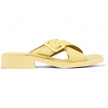 Sandalias de tacón para mujer Dana de piel amarilla con tiras cruzadas, talla 38