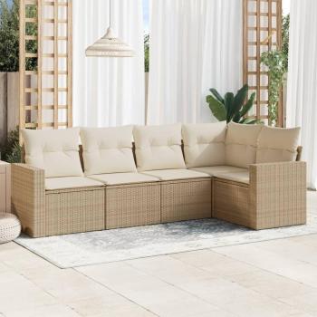 Gartensofa „Poly Rattan” – 5‑teilige Sofagarnitur in beige, inkl. Kissen