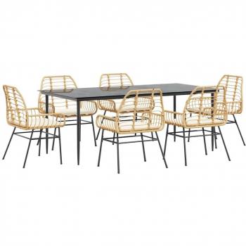 Vortis Set Pranzo da Giardino 7 articoli con cuscini marrone in polirattan e vetro