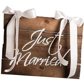 Just Married Place Card in Brown Wood – 27x37 cm, Carnival Toys 6624