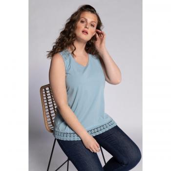 Top smanicato in cotone con pizzo, Donna, Blu, Taglia 56/58