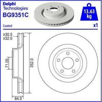 Geventileerde Remschijf DELPHI BG9351C Voorkant 1 Stuk
