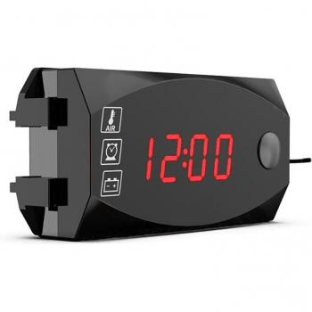 12V 3-in-1 Digital Meter with Voltmeter, Clock, and Thermometer for Motorcycles