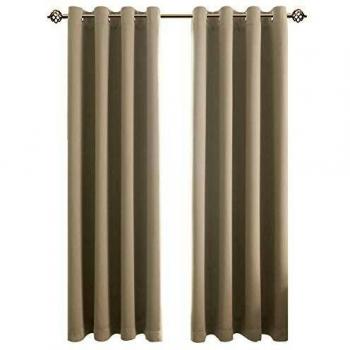 FLOWEROOM Schlafkomfort Vorhang – Verdunkelungsvorhang, Lichtsperre, Ösen, Beige 245x140 cm (HxB), Doppelset