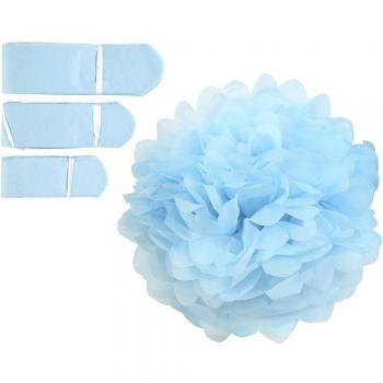 Pompons Décoratifs en Papier, 3 Pièces, Bleu Clair, 20-30 cm