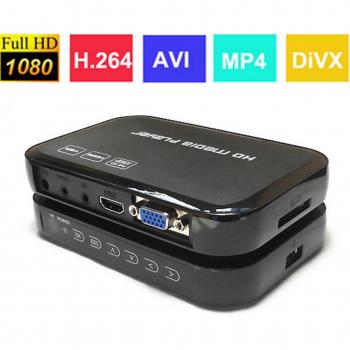 Mini 1080P Multimedia Speler H.264 met USB/SD/MMC, HD Video/Audio, VGA/AV/HDMI en Afstandsbediening