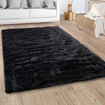 Tapis d’appoint long poil noir, modèle Shaggy, 140x200 – Paco Home