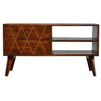 Dark Mango Brass Accent Media Shelf