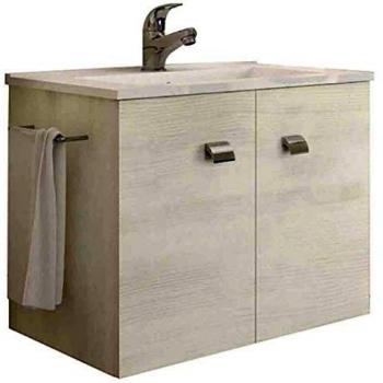 Mobile con Specchio e Comodino in Rovere Bianco per Bagno Erika