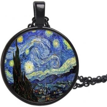 Pendentif fait main La Nuit étoilée de Van Gogh, collier en verre art, 1889