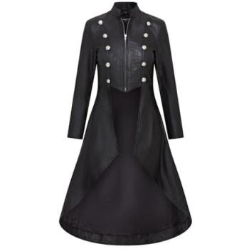 Black Infinity Leather Edwardian Gothic Coat – Women’s, Atlanta, 8 (UK)