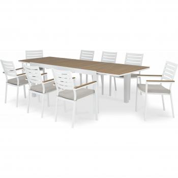 Ensemble extérieur Defora Home 300x200 cm et 8 chaises blanches