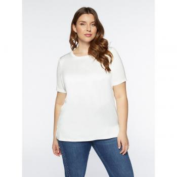 Fiorella Rubino Blusa Elegante de Raso, Escote Redondo, Talla XL