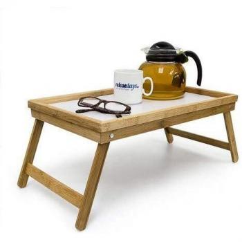 Portable Breakfast Tray, Foldable, White Surface, with Legs, Small Side Table, HxWxD: 23.5 x 63 x 31 cm
