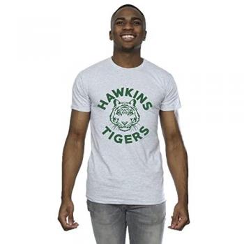 Camiseta gris para hombre Hawkins Tigers de Stranger Things XXL