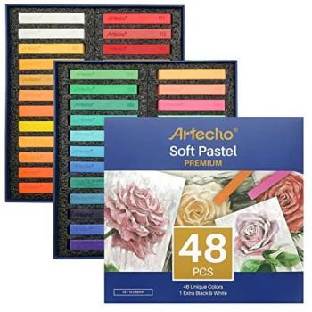 ColourFlare Soft Pastels Set – 48 Pieces, 46 Shades + 4 Fluorescent (With Free Black/White Chalk)