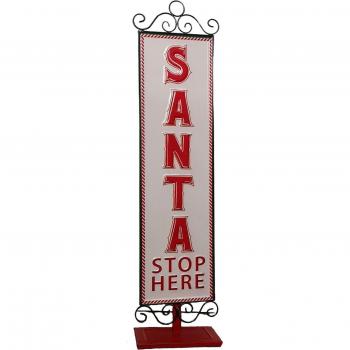 Red and White Santa Stop Here Decoration for Christmas Season