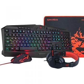 Combo Gaming 4en1 Redragon Teclado Membrana Harpe K503RGB-SP + Ratón Centrophorus M601 + Auriculares Ares H120 + Alfombrilla P001