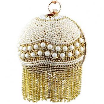 Chaliwini Silver Tassel Beaded Wristlet Bag