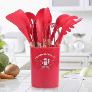 Wooden Handle Silicone Cooking Utensils Set