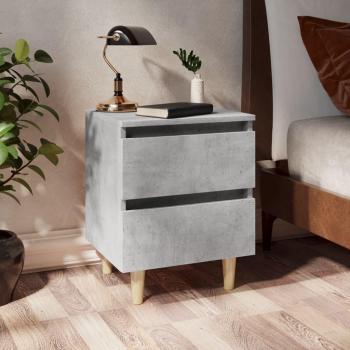Stylish Bed Cabinet with Pinewood Legs, Concrete Grey Finish