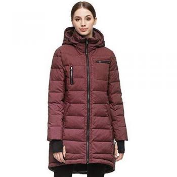 Orolay Women's Insulated Winter Coat with Hood, Mid-Length, Red, Extra Small