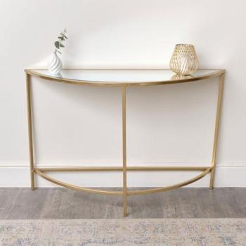 Large Gold Mirrored Half Moon Table