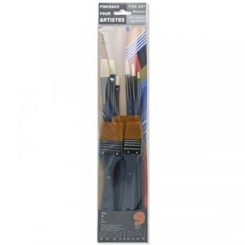 Pack de 9 pinceaux pour peinture à l'huile fibres synthétiques et naturelles