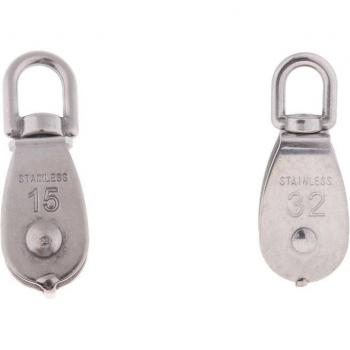 2-Piece Swivel Hook Single Pulley Roller Block Set (15mm & 32mm)