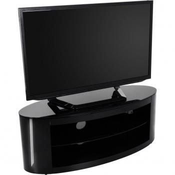 Buckingham Oval TV Stand in Satin Black with Black Glass Accents