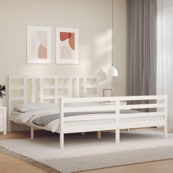 Estructura cama doble con cabecero de madera maciza blanca