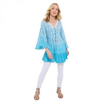 Boho Ombre Shimmer Button-Down Blouse, Blue – Women’s Size 12 (Joe Browns)