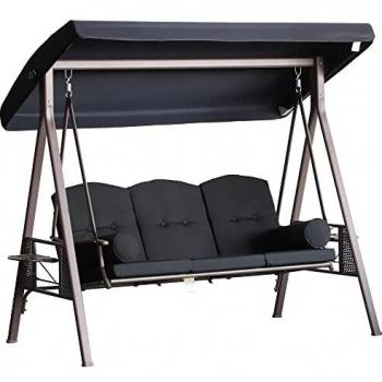 Balancelle Triplé à Toit Ajustable – Noir – Grande Capacité