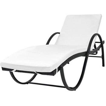 Lettino Prendisole con Cuscino in Polyrattan Nero cod mxl 18877