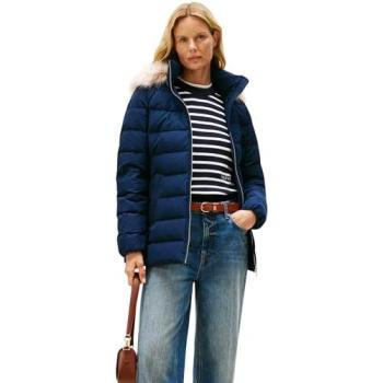 Tommy Hilfiger Down‑Steppjacke Damen M – Schwarz Night Navy mit Fellimitat