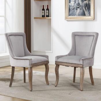 Chaises de banquet MODFU – duo, gris, tissu clouté, pieds bois d’ébène