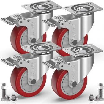 Roulettes pivotantes lourdes GBL 4 – frein et vis, 100 mm, 600 kg – sans trace