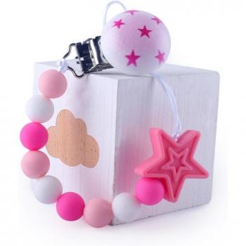 Fancy Pink Blue Silicone Pacifier Holder