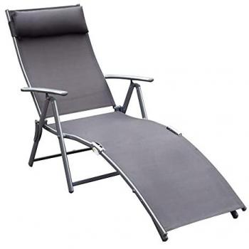 Foldable Sun Lounger Recliner Chair with Pillow and Adjustable Backrest