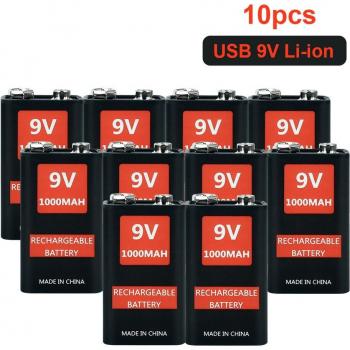 Batería recargable 9V 1000mAh 6F22, Micro USB