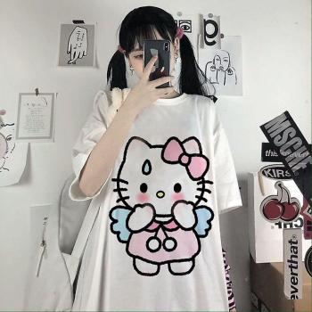 Tee-shirt étudiant Hello Kitty Korean Black Short Sleeve