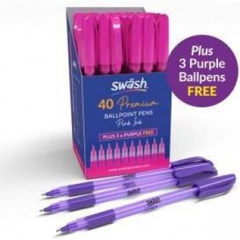 Swash Premium Pink Tri Ballpoint Pens + Bonus 3 Purple Pens